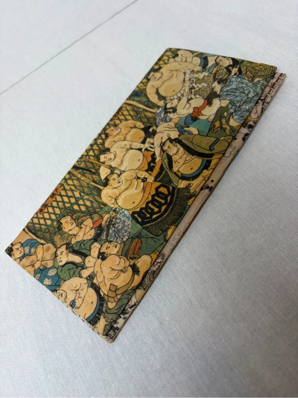 Handmade Japanese Sumo Wrestler Ukiyo-e Checkbook Cover Wallet Fabric Art